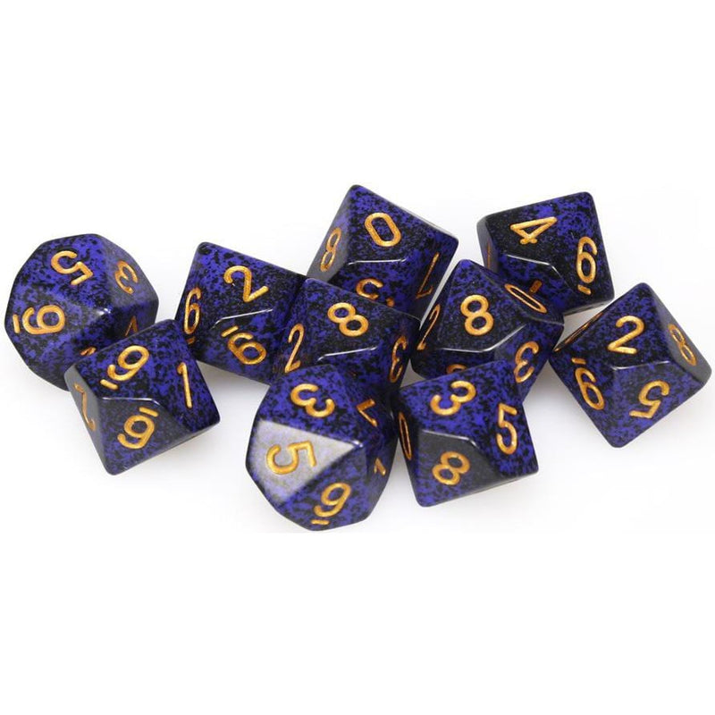 10 D10 Speckled Dice Golden Cobalt - CHX25137 - Abyss Game Store