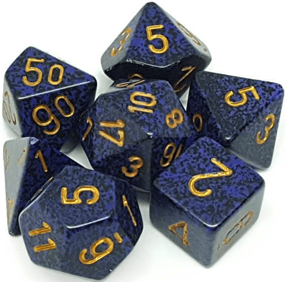 7 Polyhedral Dice Set Speckled Golden Cobalt - CHX25337