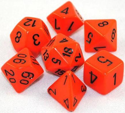 7 Polyhedral Dice Set Opaque Orange / Black - CHX25403