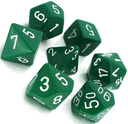 7 Polyhedral Dice Set Opaque Green / White - CHX25405