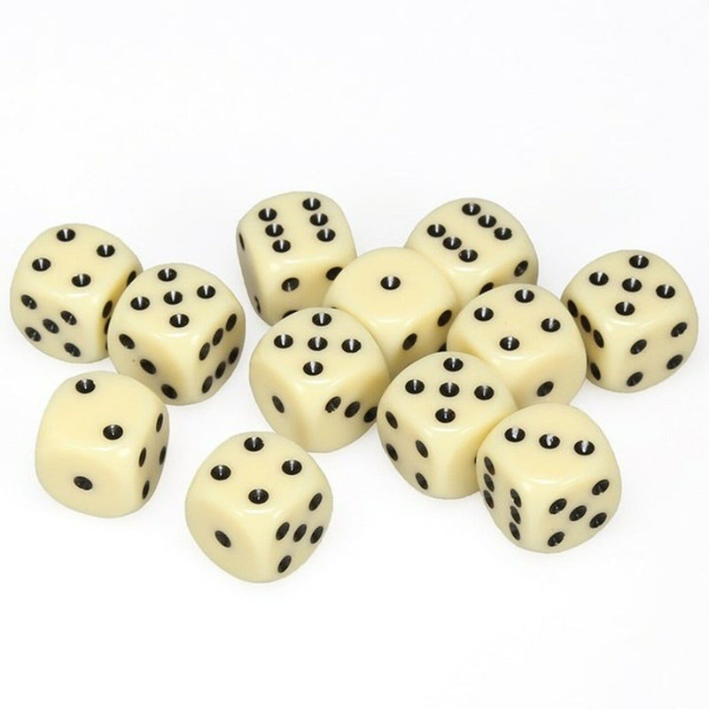 12 Ivory w/black 16mm D6 Dice Block - CHX25600 - Abyss Game Store
