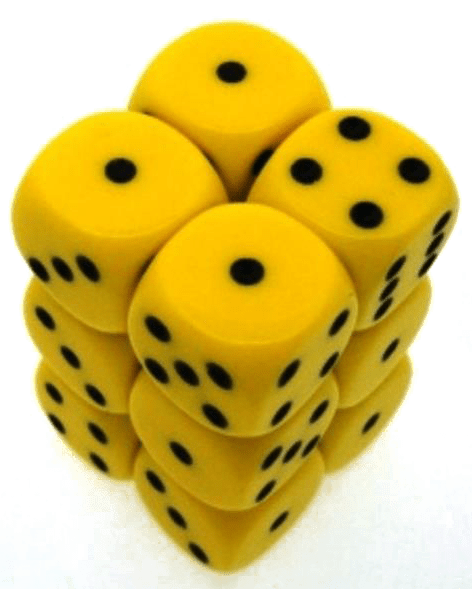 12 D6 Opaque 16mm Dice Yellow w/black - CHX25602 - Abyss Game Store