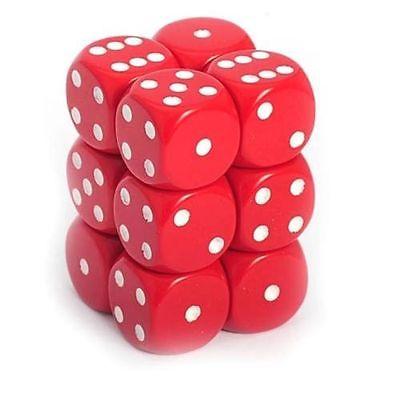 12 D6 Opaque 16mm Dice Red w/white - CHX25604 - Abyss Game Store