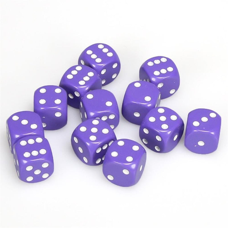 12 D6 Opaque 16mm Dice Purple w/white - CHX25607 - Abyss Game Store