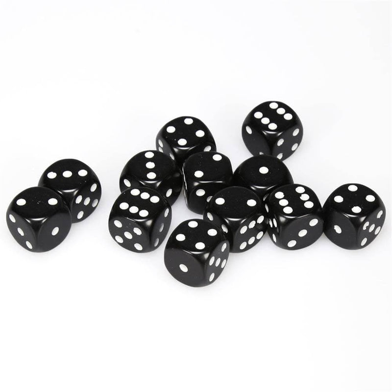 12 D6 Opaque 16mm Dice Black /white - CHX25608 - Abyss Game Store