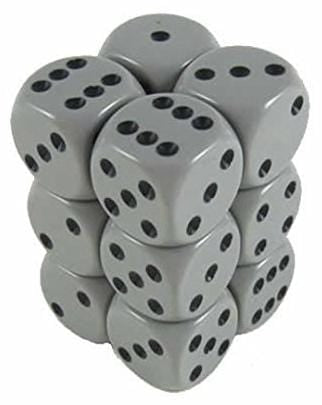 12 D6 Opaque 16mm Dice Dark Grey w/black - CHX25610 - Abyss Game Store