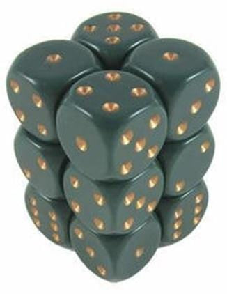 12 D6 Opaque 16mm Dice Dusty Green w/copper - CHX25615 - Abyss Game Store