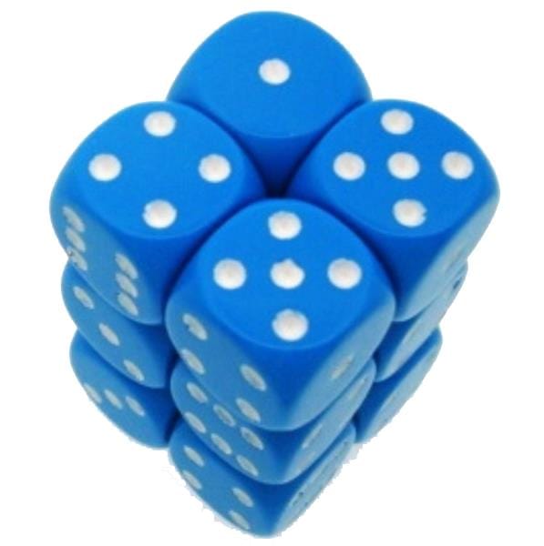 12 D6 Opaque 16mm Dice Light Blue w/white - CHX25616 - Abyss Game Store