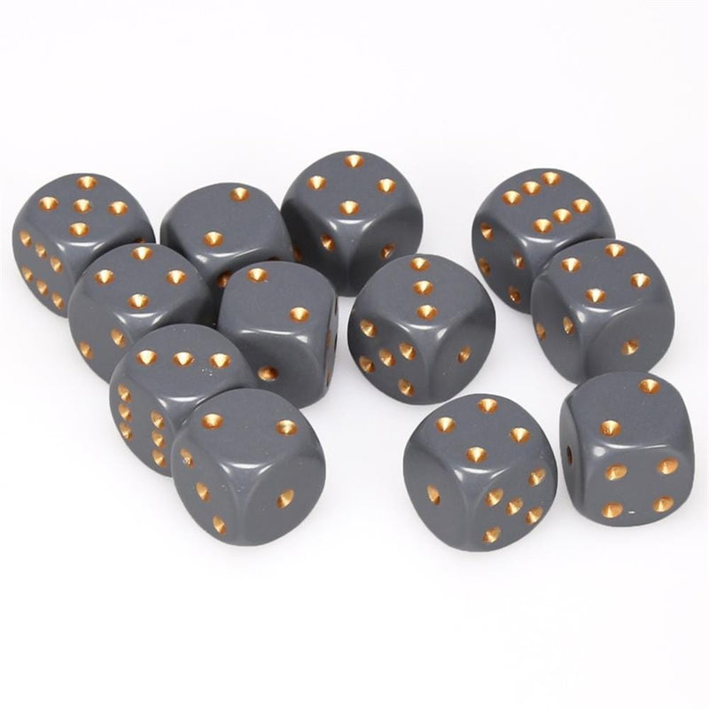 12 D6 Opaque 16mm Dice Dark Grey w/copper - CHX25620 - Abyss Game Store