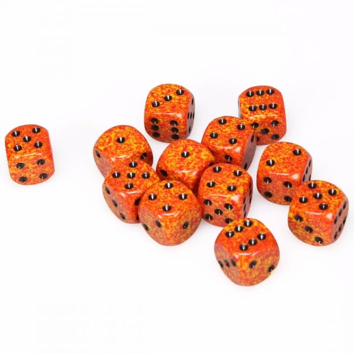 12 D6 Speckled 16mm Dice Fire - CHX25703 - Abyss Game Store