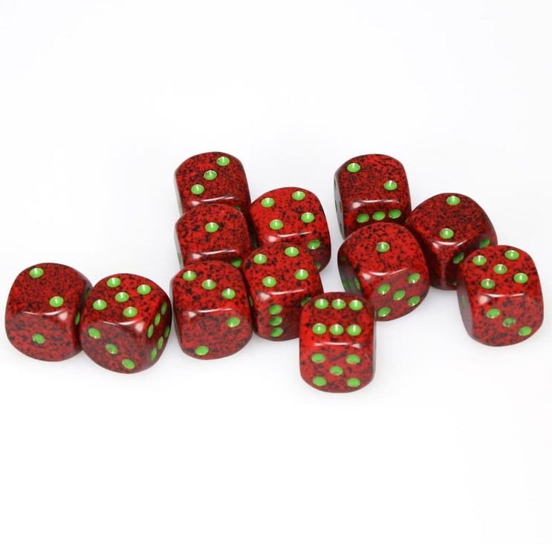 12 D6 Speckled 16mm Dice Straberry w/Green - CHX25704 - Abyss Game Store