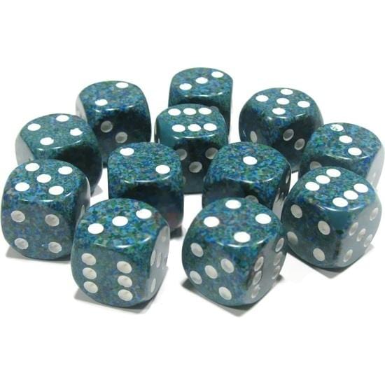 12 D6 Speckled 16mm Dice Sea - CHX25716 - Abyss Game Store