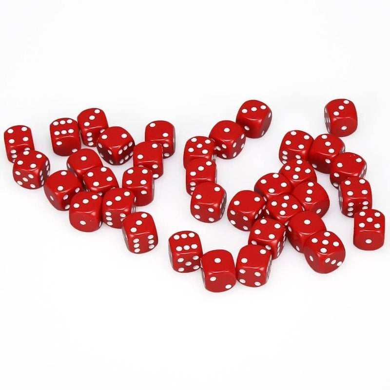 36 D6 Opaque 12mm Dice Red w/white - CHX25804