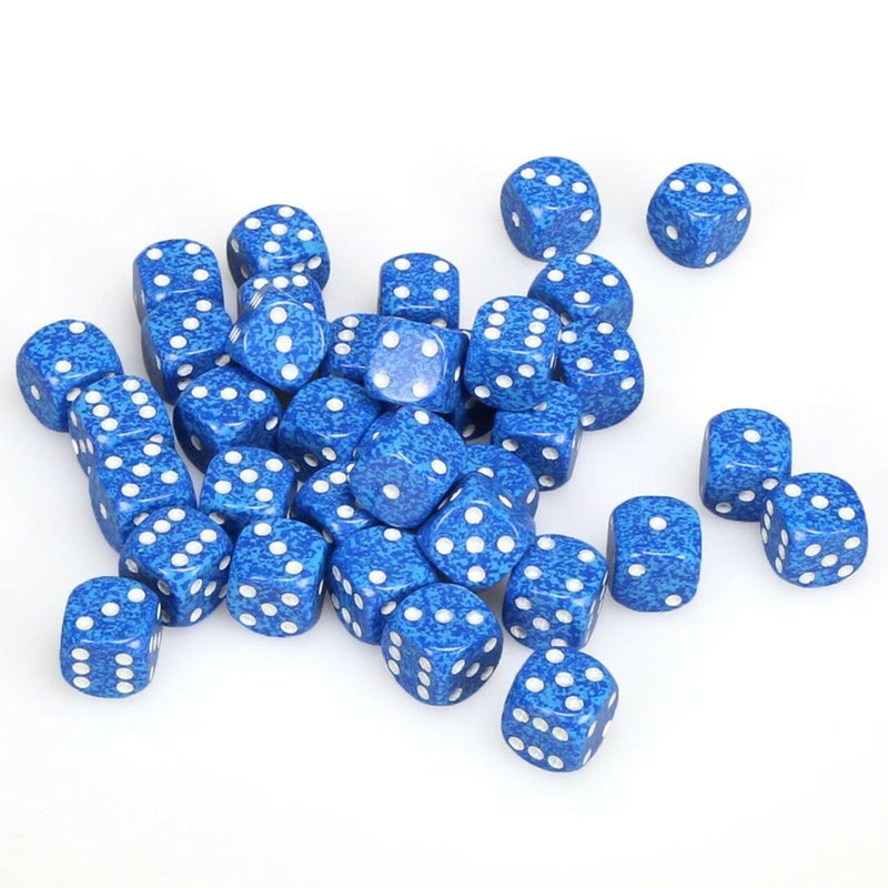 36 D6 Speckled 12mm Dice Blue w/White - CHX25906