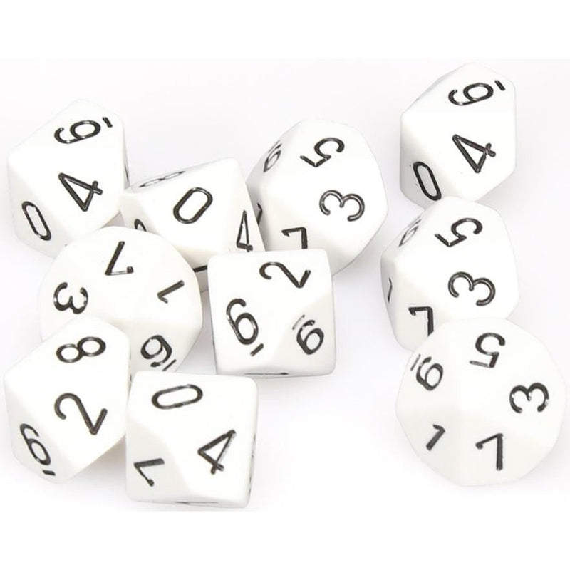 10 D10 Opaque Dice White with Black - CHX26201 - Abyss Game Store