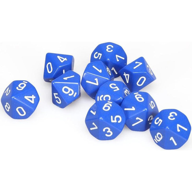 10 D10 Opaque Dice Blue with White - CHX26206 - Abyss Game Store