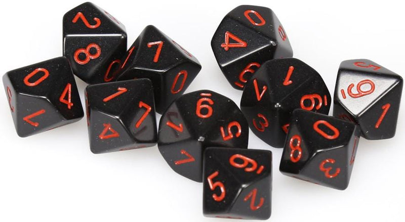 10 D10 Opaque Dice Black with Red - CHX26218 - Abyss Game Store