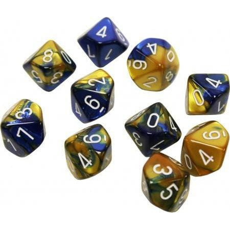 10 D10 Gemini Dice Blue-Gold with White - CHX26222 - Abyss Game Store