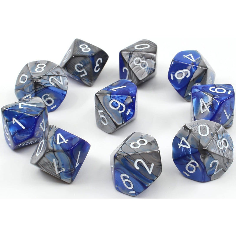 10 D10 Gemini Dice Blue-Steel with White - CHX26223 - Abyss Game Store
