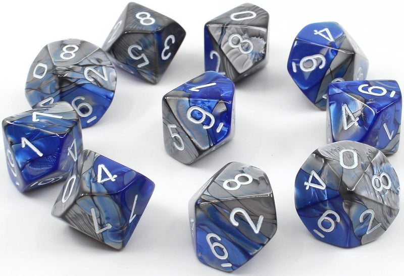 10 D10 Gemini Dice Blue-Steel with White - CHX26223 - Abyss Game Store