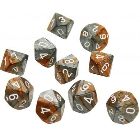 10 D10 Gemini Dice Copper-Steel with White - CHX26224 - Abyss Game Store