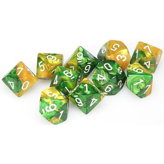 10 D10 Gemini Dice Gold-Green with White - CHX26225 - Abyss Game Store