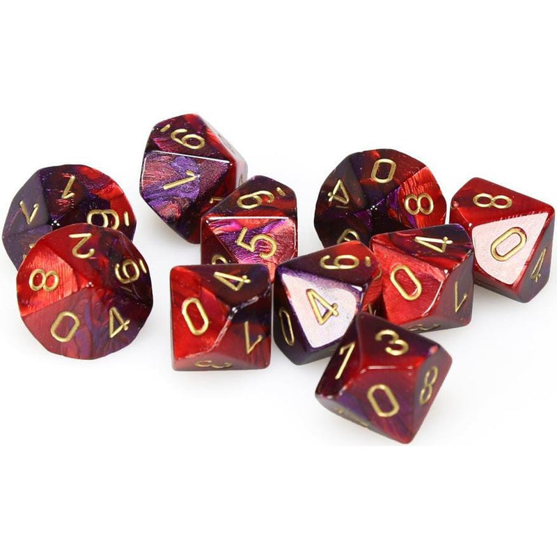 10 D10 Gemini Dice Purple-Red with Gold - CHX26226 - Abyss Game Store