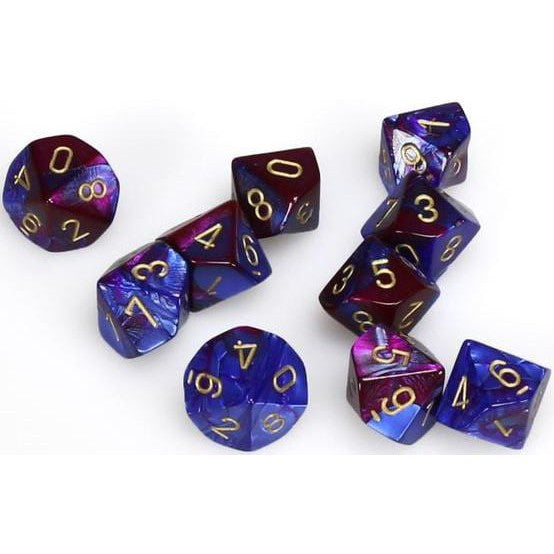 10 D10 Gemini Dice Blue-Purple with Gold - CHX26228 - Abyss Game Store