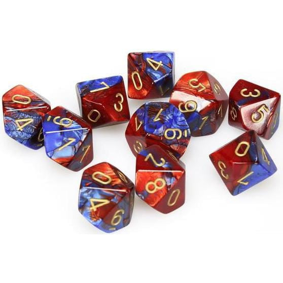10 D10 Gemini Dice Blue-Red with Gold - CHX26229 - Abyss Game Store