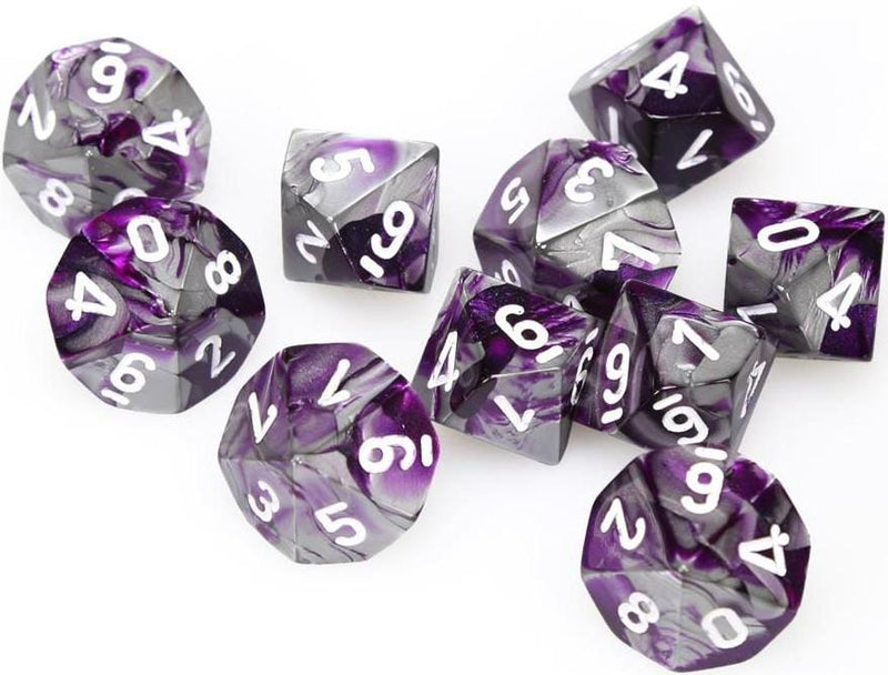 10 D10 Gemini Dice Purple-Steel with White - CHX26232 - Abyss Game Store