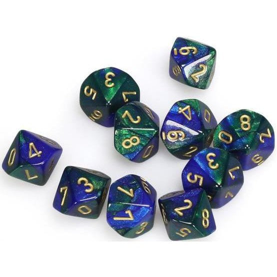 10 D10 Gemini Dice Blue-Green with Gold - CHX26236 - Abyss Game Store