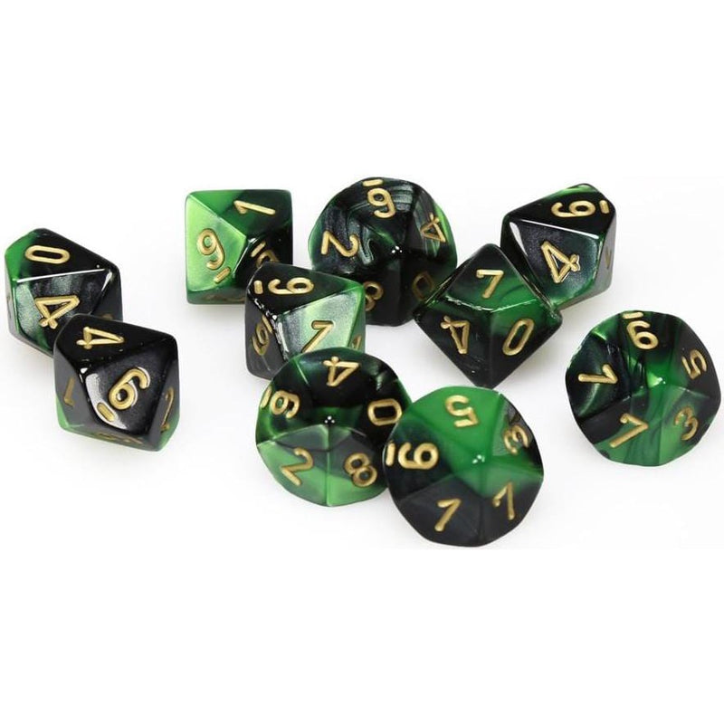 10 D10 Gemini Dice Black-Green with Gold - CHX26239 - Abyss Game Store