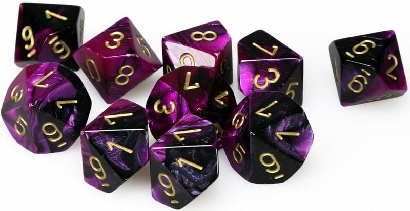 10 D10 Gemini Dice Black-Purple with Gold - CHX26240 - Abyss Game Store