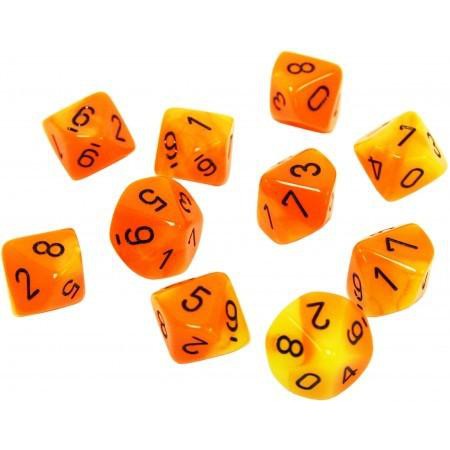 10 D10 Gemini Dice Orange-Yellow with Black - CHX26242 - Abyss Game Store