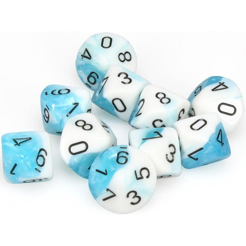 10 D10 Gemini Dice Teal-White with Black - CHX26244 - Abyss Game Store