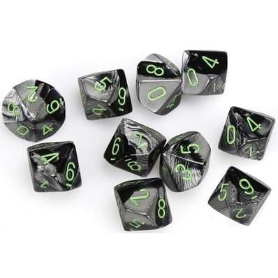 10 D10 Gemini Dice Black-Grey with Green - CHX26245 - Abyss Game Store