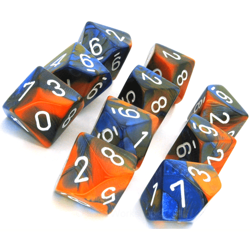 10 D10 Gemini Dice Blue-Orange with White - CHX26252 - Abyss Game Store