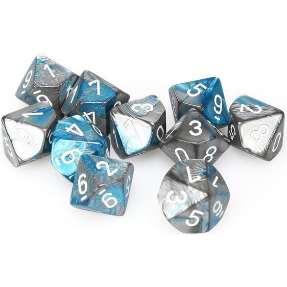 10 D10 Gemini Dice Steel-Teal with White - CHX26256 - Abyss Game Store