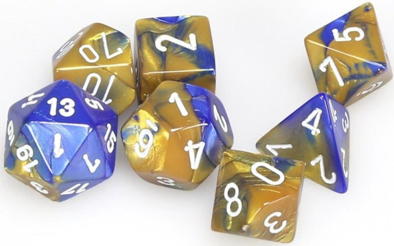 7 Polyhedral Dice Set Gemini Blue-Gold / White - CHX26422