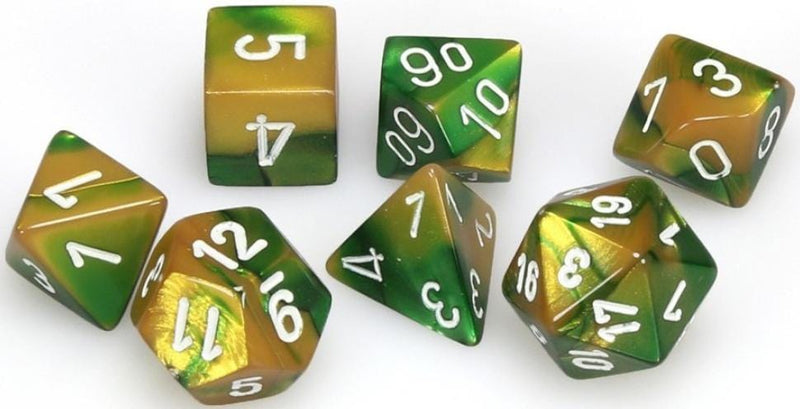 7 Polyhedral Dice Set Gemini Gold-Green / White - CHX26425