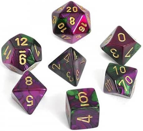 7 Polyhedral Dice Set Gemini Green-Purple / Gold - CHX26434