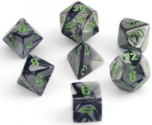 7 Polyhedral Dice Set Gemini Black-Grey with Green - CHX26445