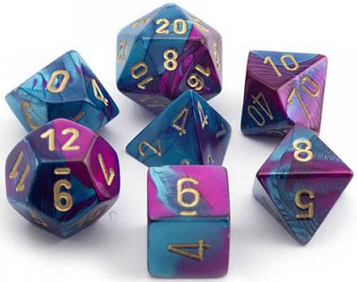 7 Polyhedral Dice Set Gemini Purple-Teal w/Gold - CHX26449