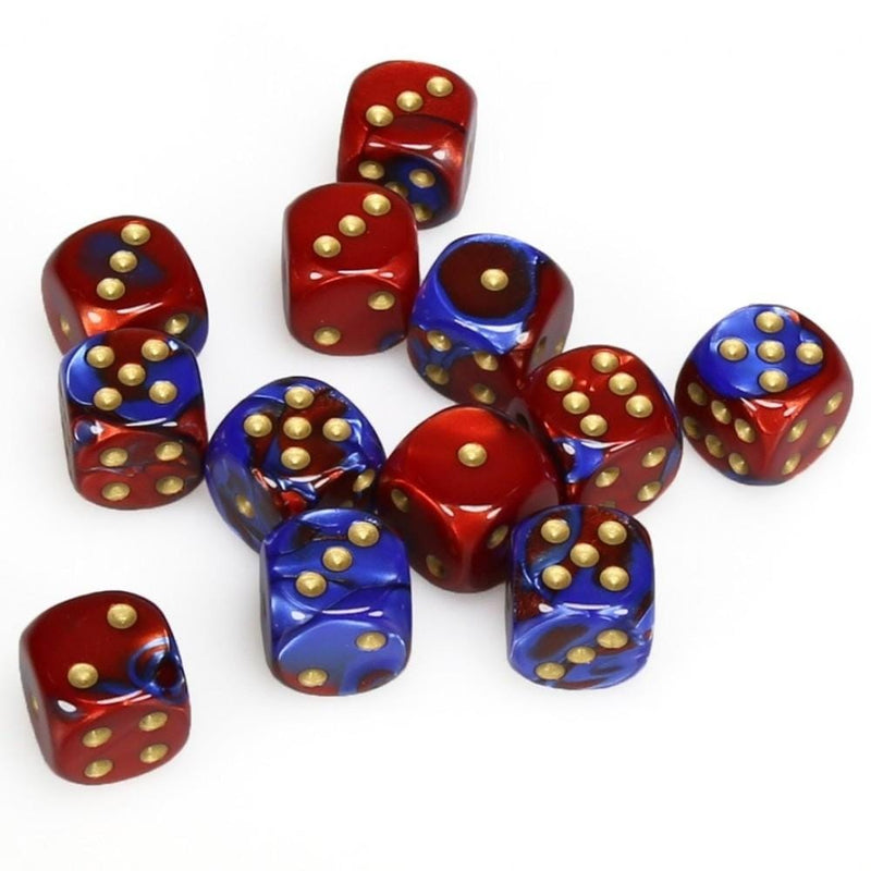 12 D6 Gemini 16mm Dice Blue-Red w/Gold - CHX26629 - Abyss Game Store