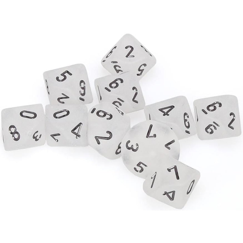 10 D10 Frosted Dice Clear with Black - CHX27201 - Abyss Game Store