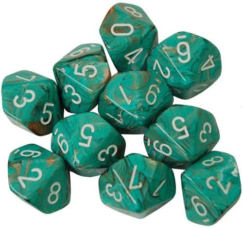 10 D10 Marble Dice Oxi-Copper with White - CHX27203 - Abyss Game Store