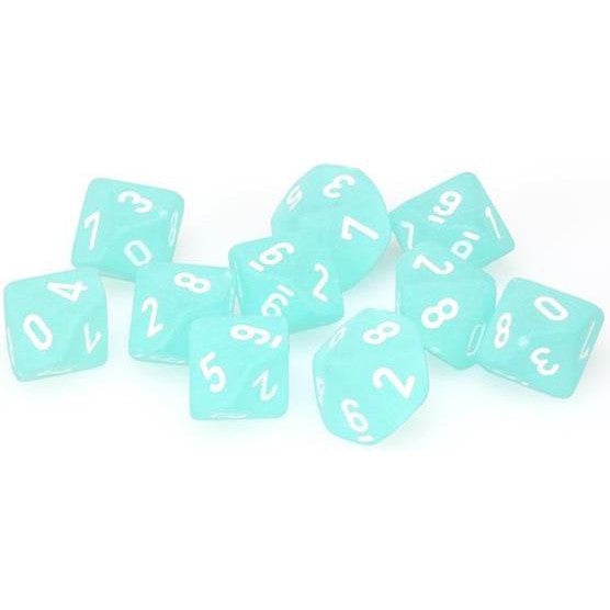 10 D10 Frosted Dice Teal with White - CHX27205 - Abyss Game Store