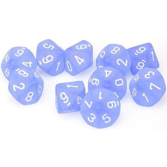 10 D10 Frosted Dice Blue with White - CHX27206 - Abyss Game Store