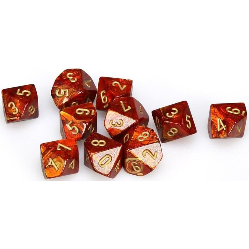 10 D10 Scarab Dice Scarlet with Gold - CHX27214 - Abyss Game Store