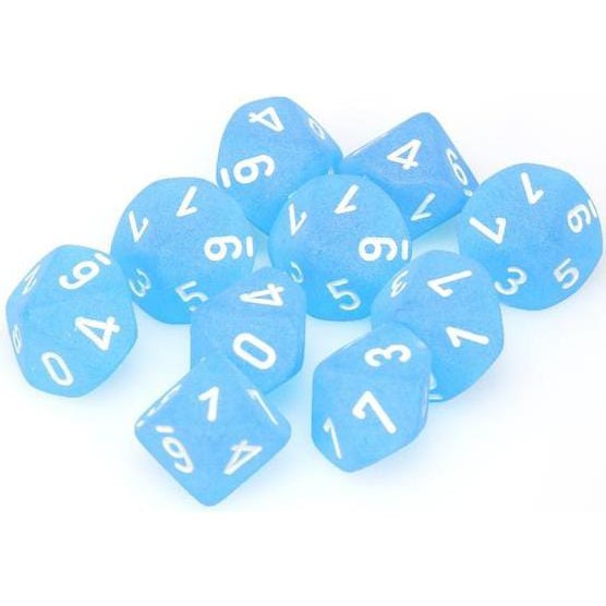 10 D10 Frosted Dice Caribbean Blue with White - CHX27216 - Abyss Game Store